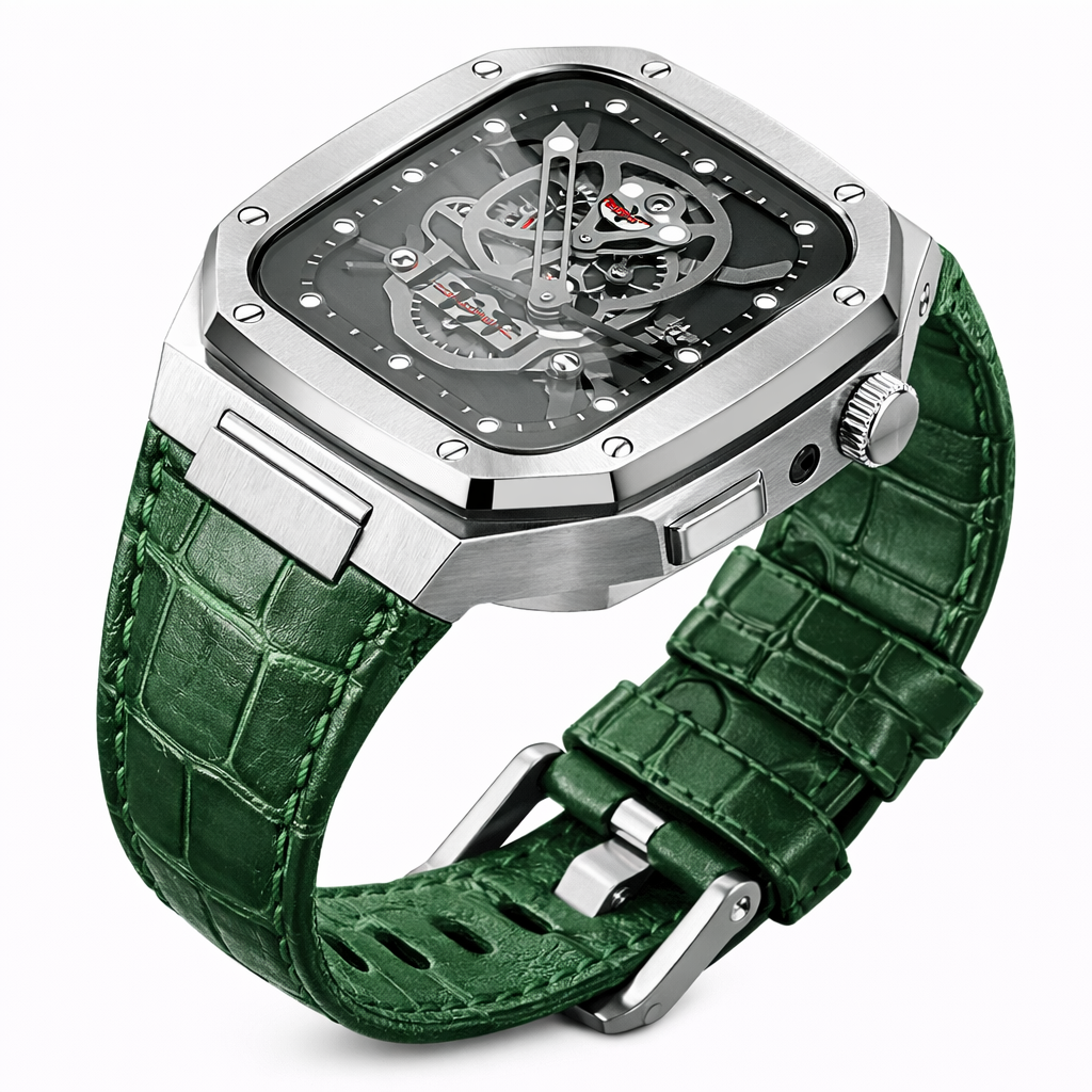 Luxury Integrated Leather Case Strap for Apple Watch, 316L Stainless Steel