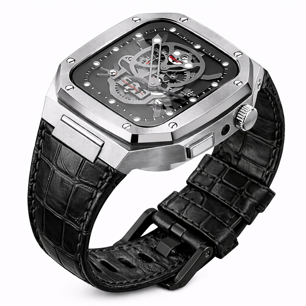 Luxury Integrated Leather Case Strap for Apple Watch, 316L Stainless Steel