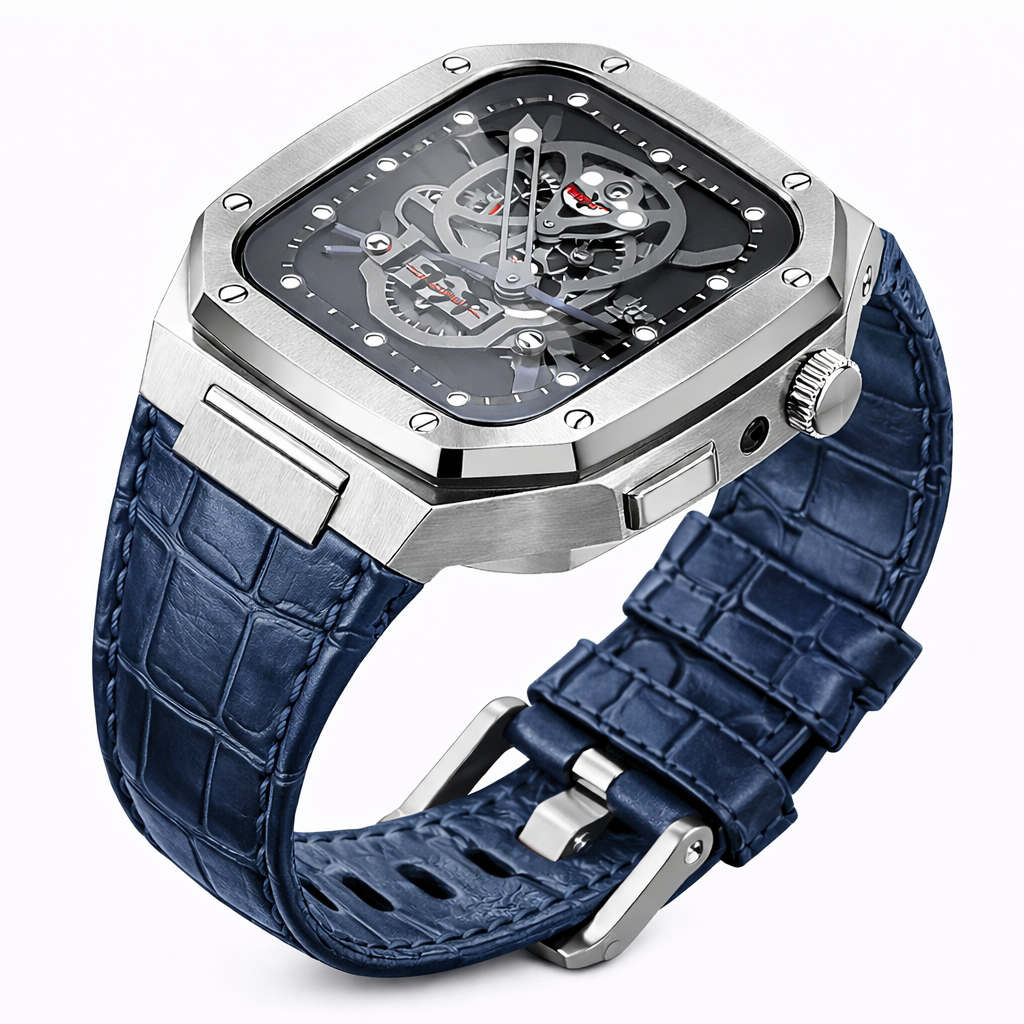 Luxury Integrated Leather Case Strap for Apple Watch, 316L Stainless Steel
