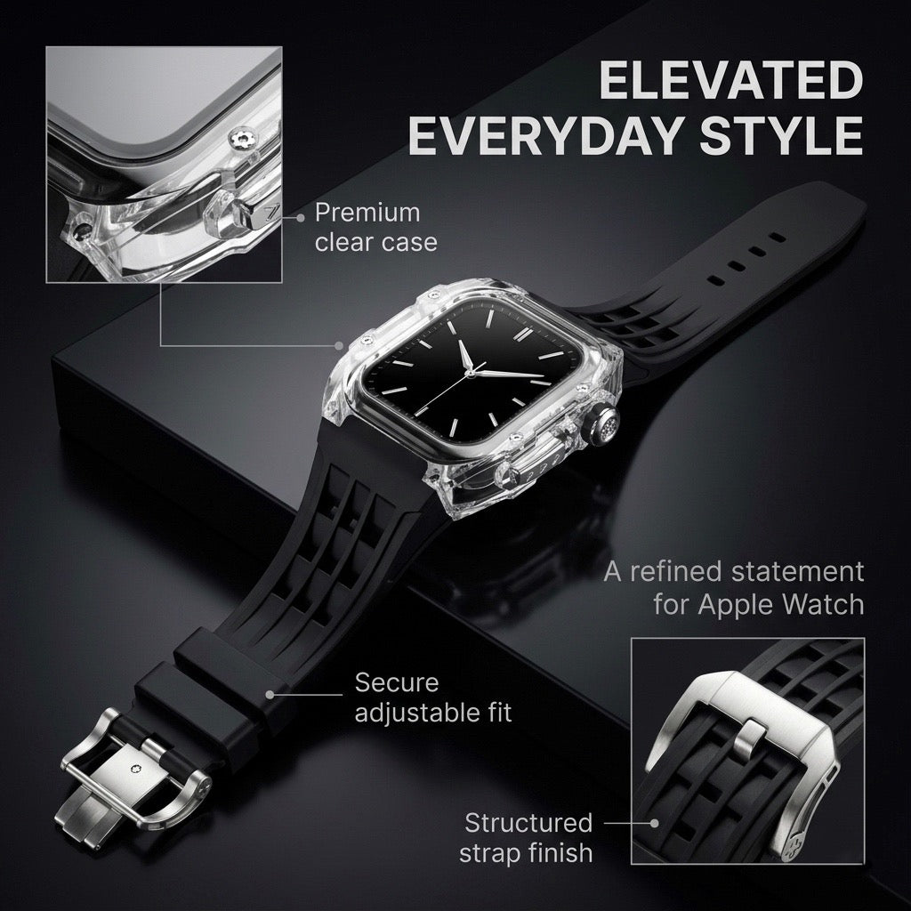 Luxury Transparent Case Strap for Apple Watch, 316L Stainless Steel