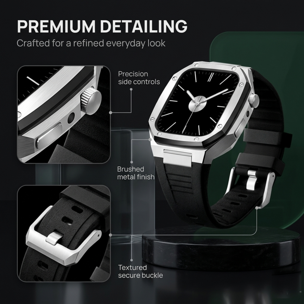 Luxury Integrated Case Strap for Apple Watch, 316L Stainless Steel
