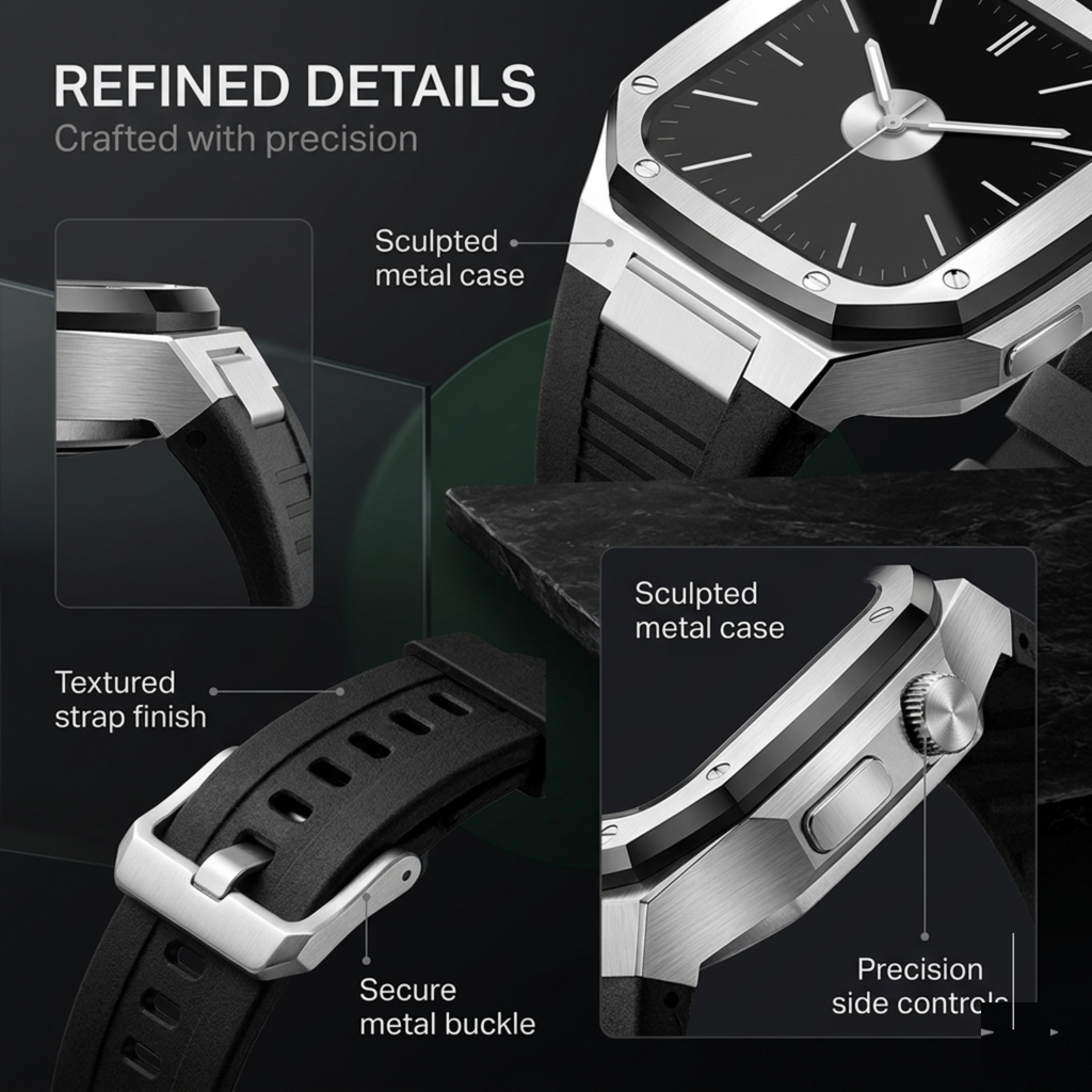 Luxury Integrated Case Strap for Apple Watch, 316L Stainless Steel