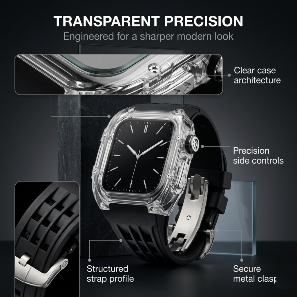 Luxury Transparent Case Strap for Apple Watch, 316L Stainless Steel